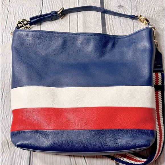 Tory Burch Duet Striped Hobo, Royal Navy, Cherry Apple, New Ivory - Picture 5 of 13